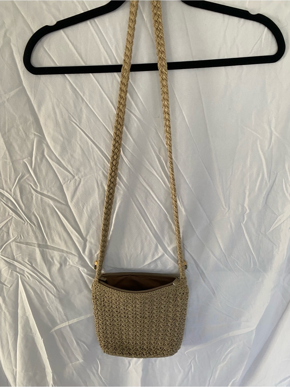 The Sak Woven Tan Crossbody Bag with Braided Strap